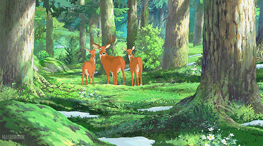 可爱的卡通小鹿在森林里吃青草gif图片