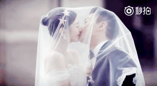 新郎新娘穿着婚纱亲吻gif图片:亲吻