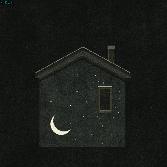 月亮小屋冒炊烟GIF素材图片:月亮,屋子