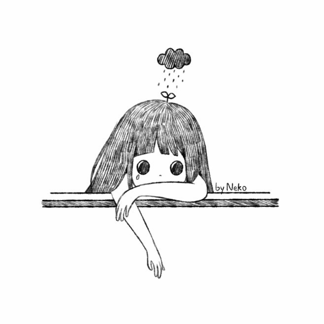 小女孩头顶上的乌云动画图片:乌云,伤心
