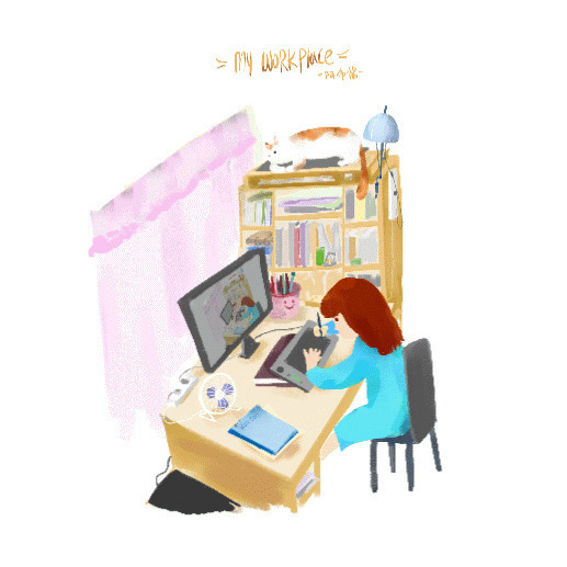 电脑前工作的女人动画图片:工作