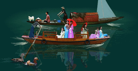划船到湖心GIF图片:划船