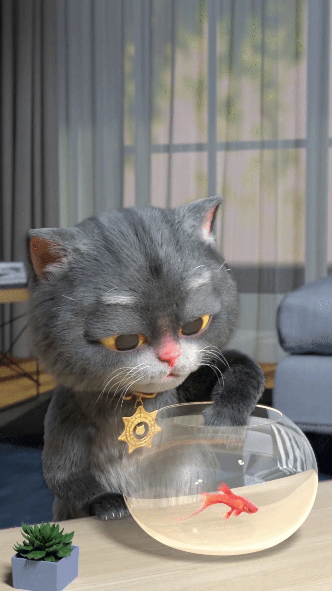 猫咪抓金鱼动画图片:猫猫,金鱼
