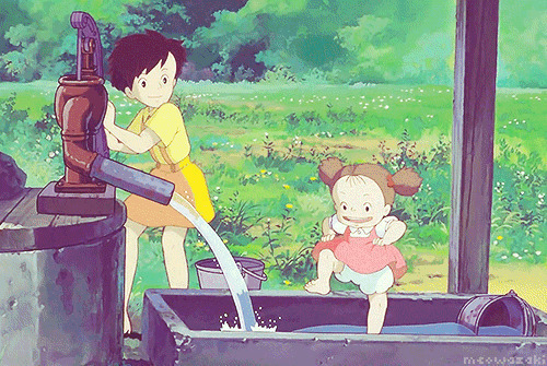 乡村的快乐童年动画图片:童年,打水