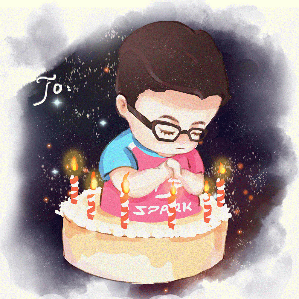 戴眼镜的卡通男孩过生日许愿gif图片:生日