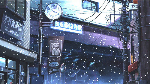 日本街道雪景动画图片:下雪,雪景