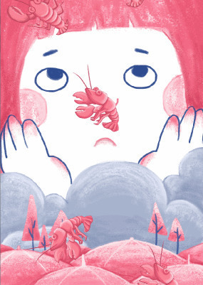 卡通女孩做梦想吃小龙虾gif图片:小龙虾