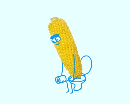 卡通玉米拿着卫生纸蹲马桶gif图片:玉米