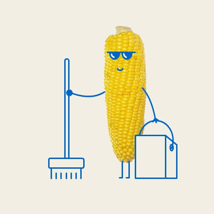 卡通玉米抽烟打扫卫生gif图片:玉米