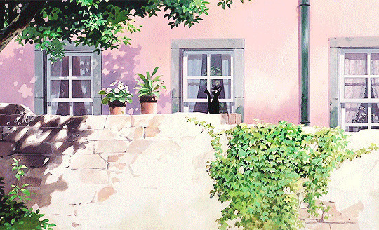 围墙上的小黑猫动画图片:猫猫