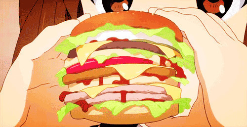 卡通小孩大口的吃三明治gif图片