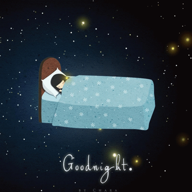 卡通女孩睡觉做美梦漫天的繁星gif图片:睡觉