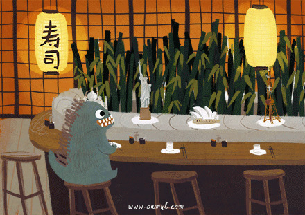 旋转的寿司店动画图片:寿司