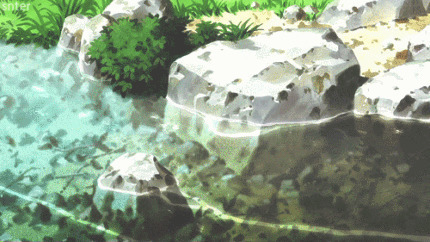 清澈的河水漫过岩石动画图片