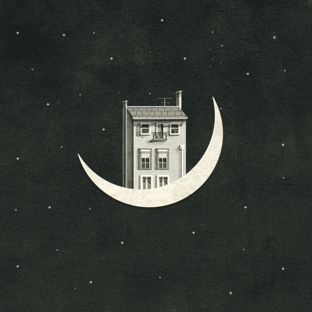 建在月亮上的房子GIf图片素材:月亮,房子