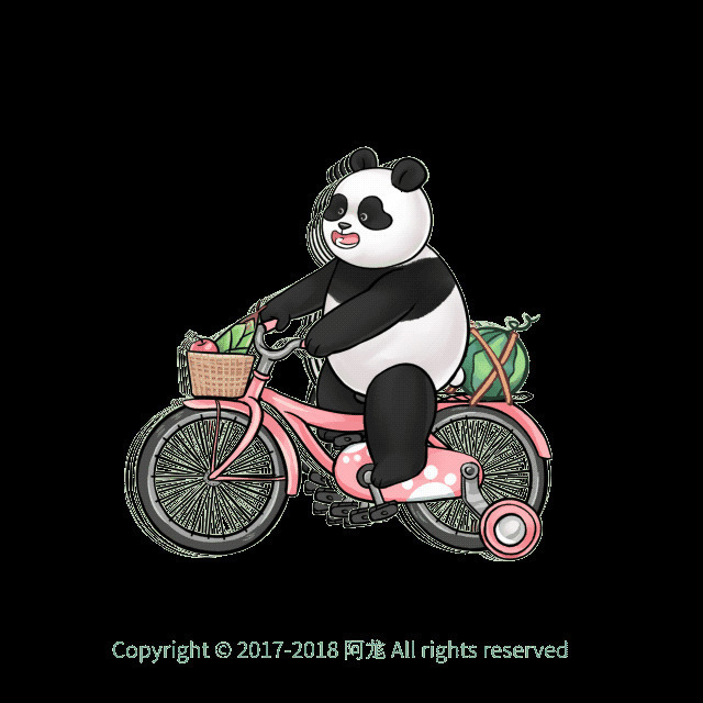 卡通熊猫踩单车去买菜闪图