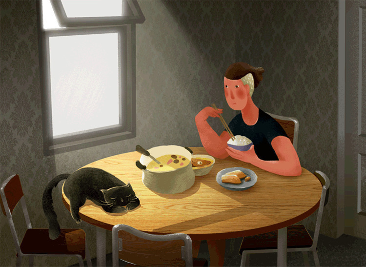 孤独吃饭的人动画图片