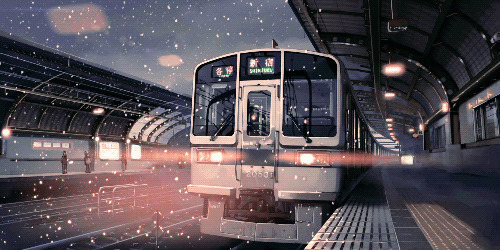 雪天的火车站动画图片:下雪,火车