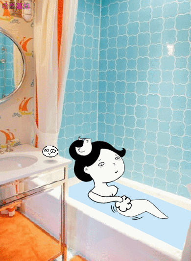 卡通女孩在浴缸里洗澡gif图片:洗澡