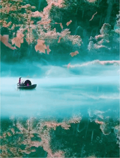 风雨中的小舟唯美GIF图片:落叶,小舟