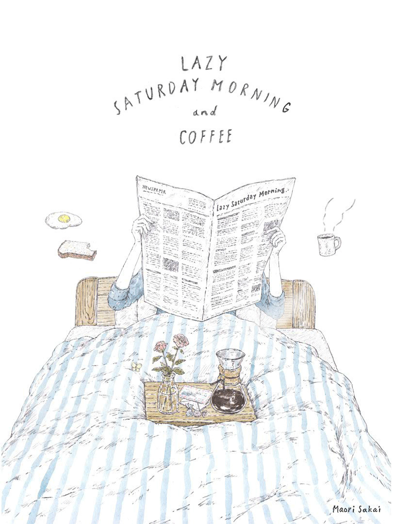 躺在床上看报享用早餐动画图片:悠闲,享受