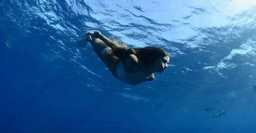 漂亮的女孩在大海里游泳gif图片:游泳