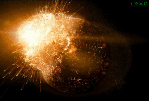 星球在轨道上相撞爆炸产生巨大的冲击力gif图片