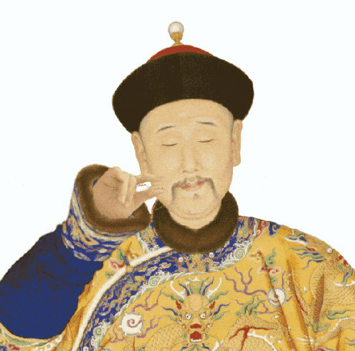 卡通皇帝闭着眼睛摆弄自己的胡须gif图片