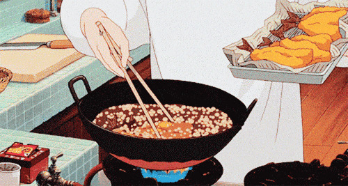 铁锅油炸美食动画图片:油炸
