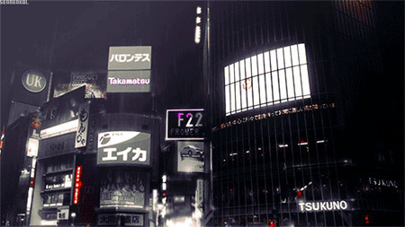 夜晚下雨的街头动画图片:下雨