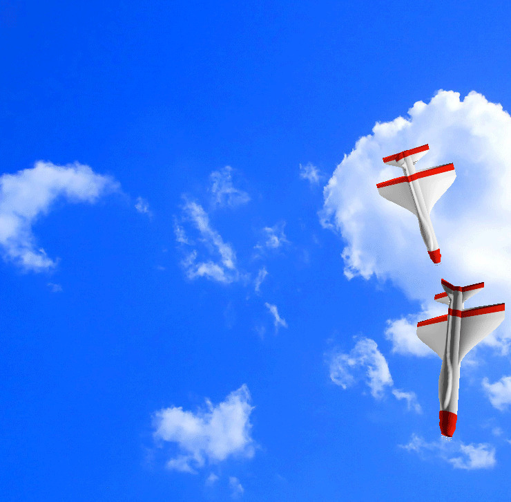 两只卡通飞机在蓝天白云下飞行表演杂技gif图片:飞机