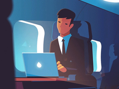 白领在飞机上办公动画图片:办公