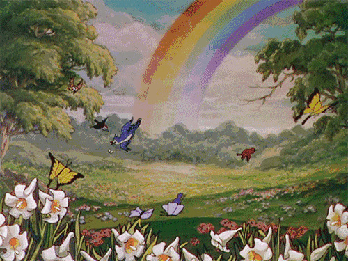 小鸟和蝴蝶追逐玩耍动画图片:彩虹,蝴蝶