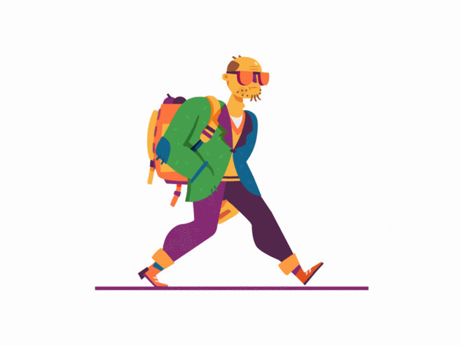 一位戴着眼镜背着包的老头大步的行走gif图片