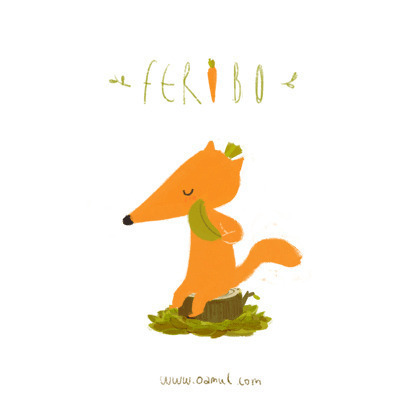 小狐狸树叶当扇子动画图片:狐狸