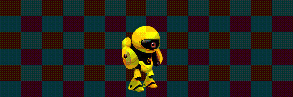 一只黄色的卡通机器人变换出金箍棒gif图片:机器人