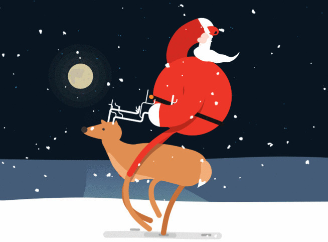 卡通圣诞老人骑着麋鹿一路狂奔gif图片