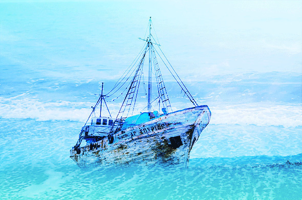 给一艘船添加海浪效果的gif图片:大船,大海