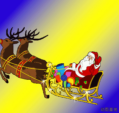 麋鹿拉着圣诞老人在空中飞翔gif图片