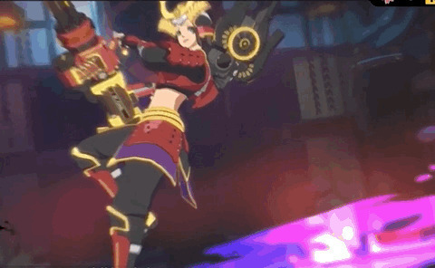 一位卡通小女孩手里拿着重武器gif图片