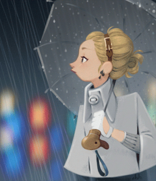 雨中撑伞的女人动画图片