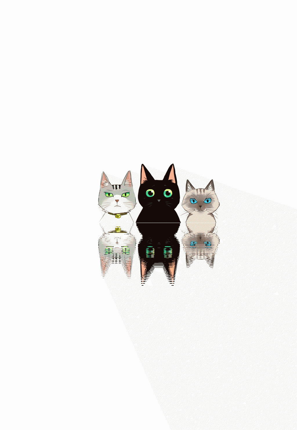 三只猫的倒影动画图片:倒影,猫猫