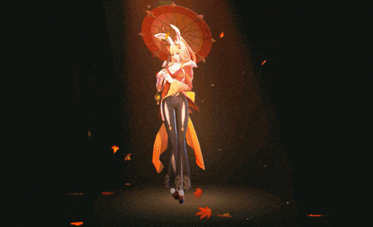 身材苗条的卡通少女打着雨伞跳舞gif图片:跳舞
