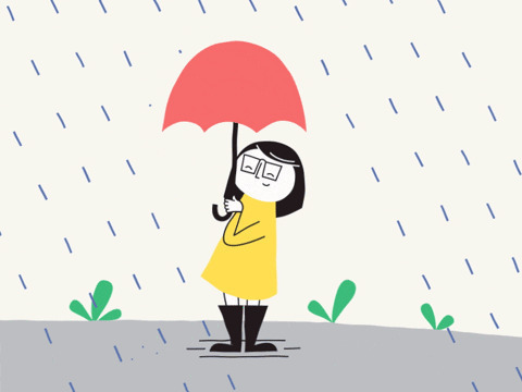 卡通小女孩下雨天打雨伞蹦蹦跳跳gif图片:下雨