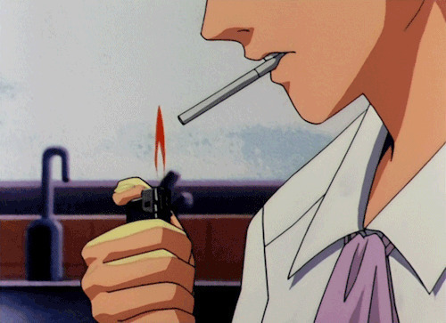 卡通男孩用打火机点烟抽gif图片:抽烟