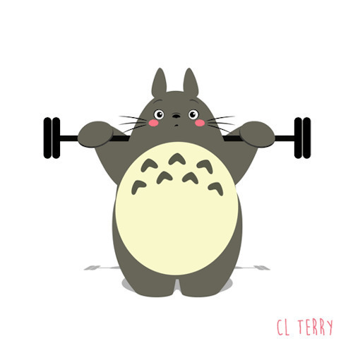 肥胖的龙猫举杠铃锻炼身体GIF图片:龙猫