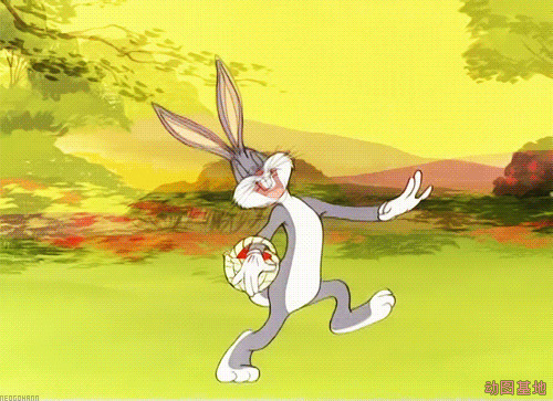 开心的兔八哥挎着篮子蹦蹦跳跳的走路GIF图片:兔八哥