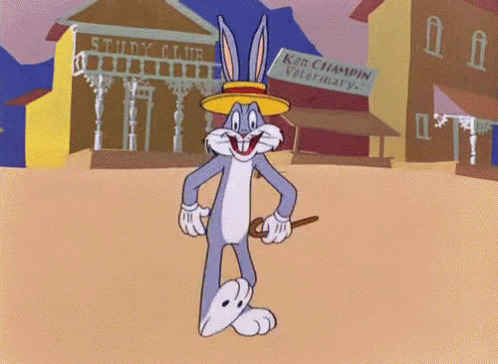 卡通兔八哥戴着帽子拿着拐杖跳舞GIF图片