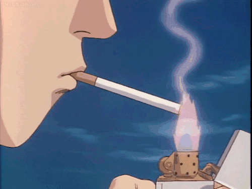 卡通小孩拿着打火机点烟抽烟GIF图片:抽烟