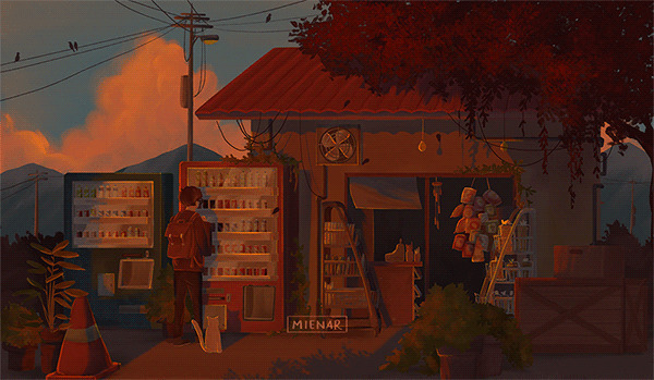 小卖部在黄昏时分的美景gif图片:黄昏